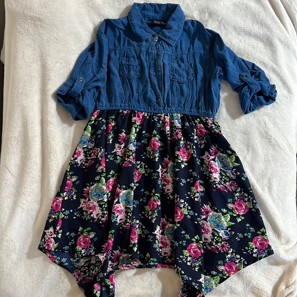 Super cute half jean half floral dress for girls
